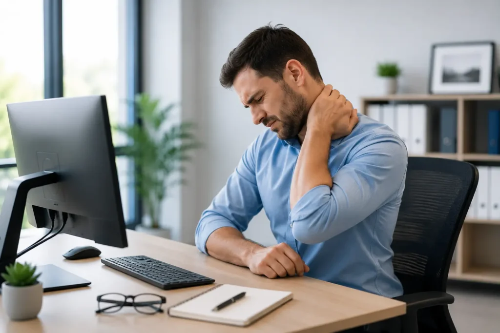 Neck pain at work in office